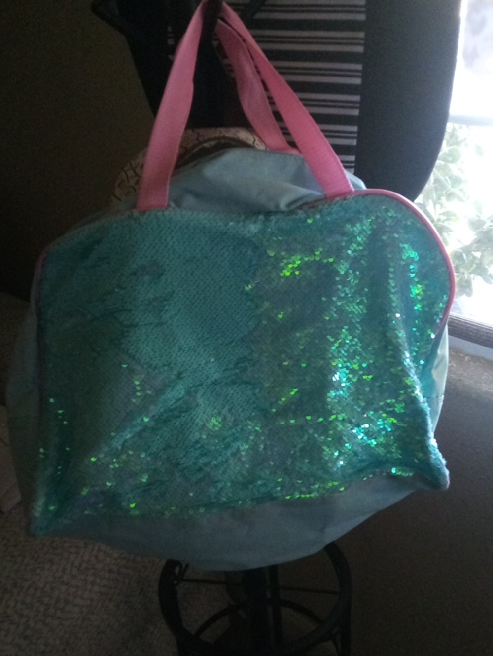 Sequin Aqua Tote with Pink Handles - Women Bags